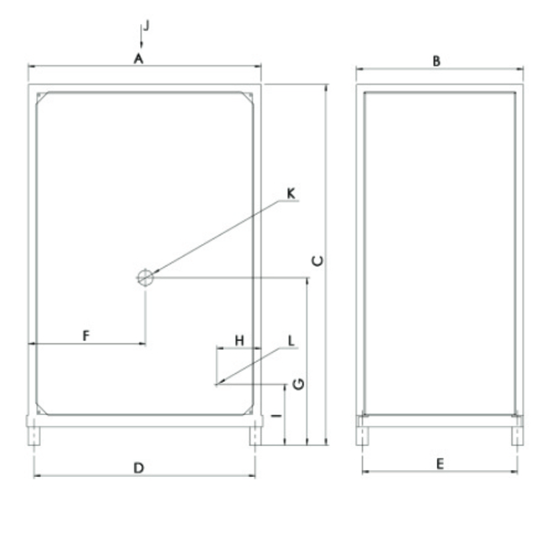Standalone Series dimension drawing: front and side views marked A to L